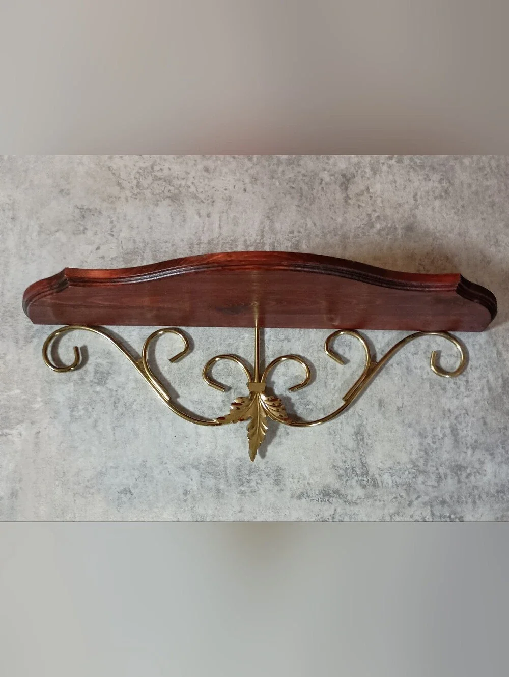 Home Interiors Wood and Ornate Gold Wall Shelf - Brown and Gold -  New In Box